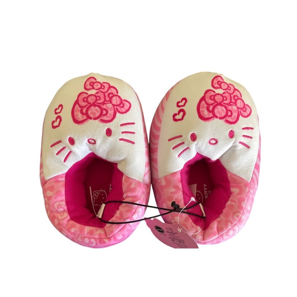 NEW Hello Kitty Girls Slippers L (11/12) Pink & White Fleece Gift